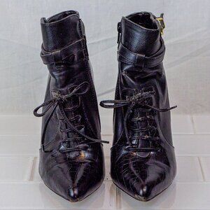 Altuzarra Faux Leather Zip Booties Womens 7 Lace Up Stiletto Heels Black